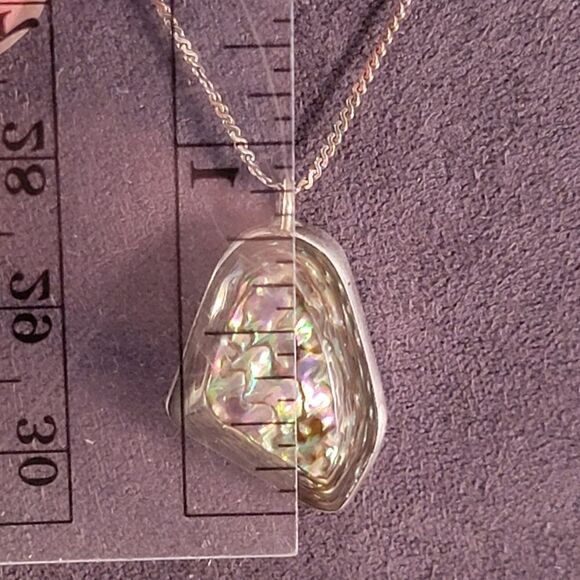 Vintage Artisan Abalone Freeform Sterling Pendant Necklace - Picture 5 of 7